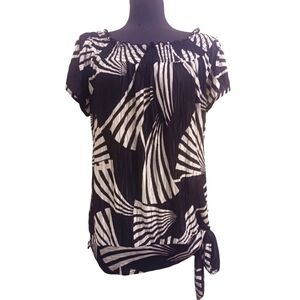 Black & White Ruffled Blouse with Waist Tie Size 1X